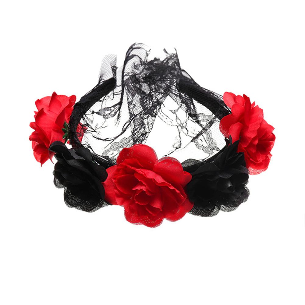 Women Elegant Fashion Rose Design Lace Veil Headwear Retro Mask for Halloween Party