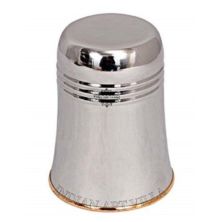 Steel Copper Glass Tumbler Set (Silver and Brown, 250 ml Each) - 4 Pieces