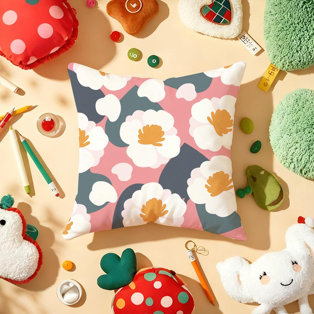 Colorful Flowers Cushion Cover Soft Short Plush DoubleSided Printing Home Decor Machine Washable Pillow Case Gift