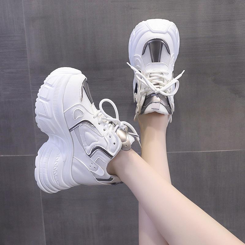 Platform muffin dad shoes women's autumn 2025 new fashion mesh rhinestone women's shoes casual sports little white shoes