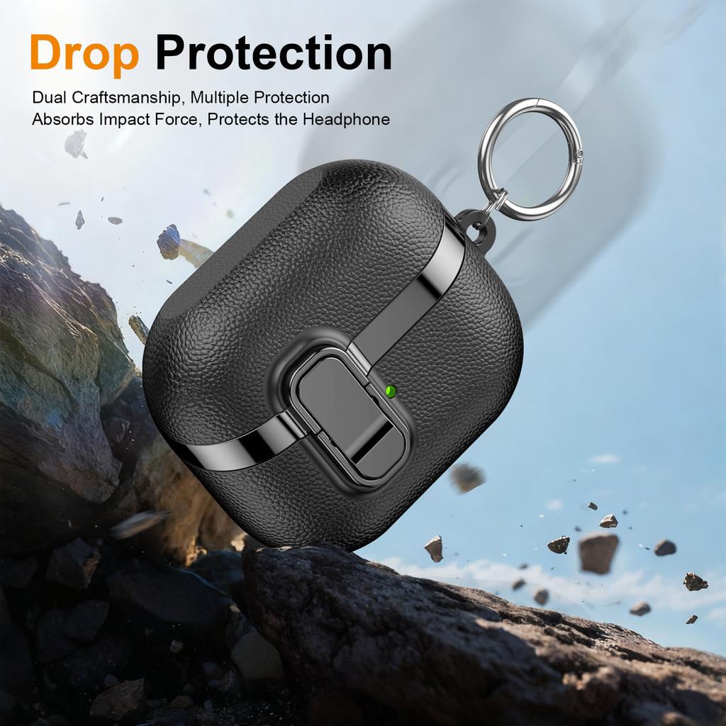 Für Samsung Galaxy Buds3 / Buds3 Pro Hülle Schnappverschluss Galvanisierte Litschi-Textur TPU PC Ohrhörerhülle mit Karabiner