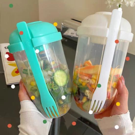 Reusable Salad Cup 1000ml Portable Fresh Salad Container with Fork And Dressing Holder BPA-Free PP Salad Storage Cup for Lunch Picnic Camping