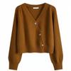 Women's Solid Color V-neck  Breasted Short Loose Cardigan Sweater Jacket