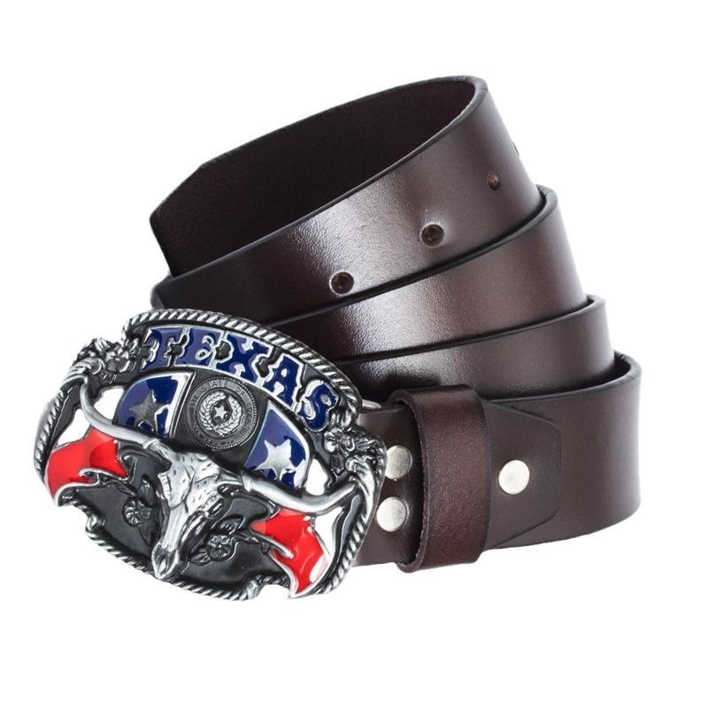 Pure Cowhide Domineering Cow Head Men's Belt Whole Ancient Tin Jeans Belt Belt