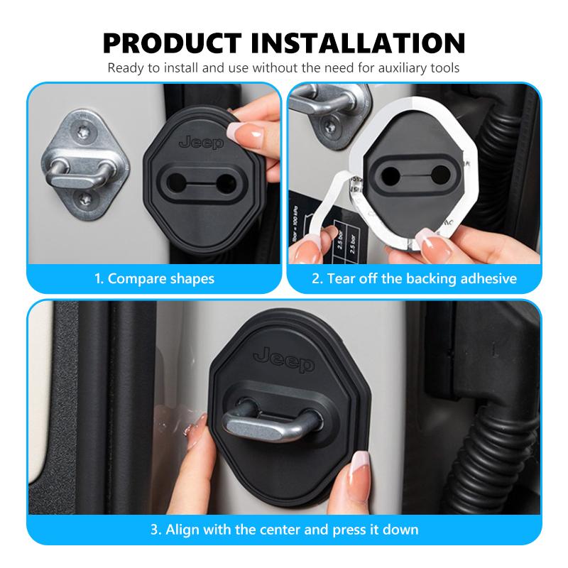 AJW7   For Jeep Car Door Lock Buckle Anti-collision Cover Mute Damping Protector Pad Grand Cherokee Wrangler JK Renegade Gladiator