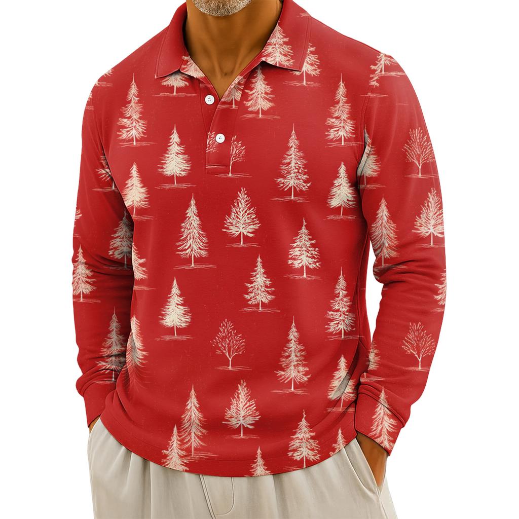 Men's Casual Christmas Print Button Long Sleeve Shirt