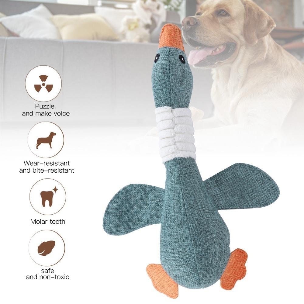 

Linen Fabric Squeaky Plush Toy Goose Shaped Dog Chew Toy Soft Touch Goose Pet Toy Mood Balancing серый