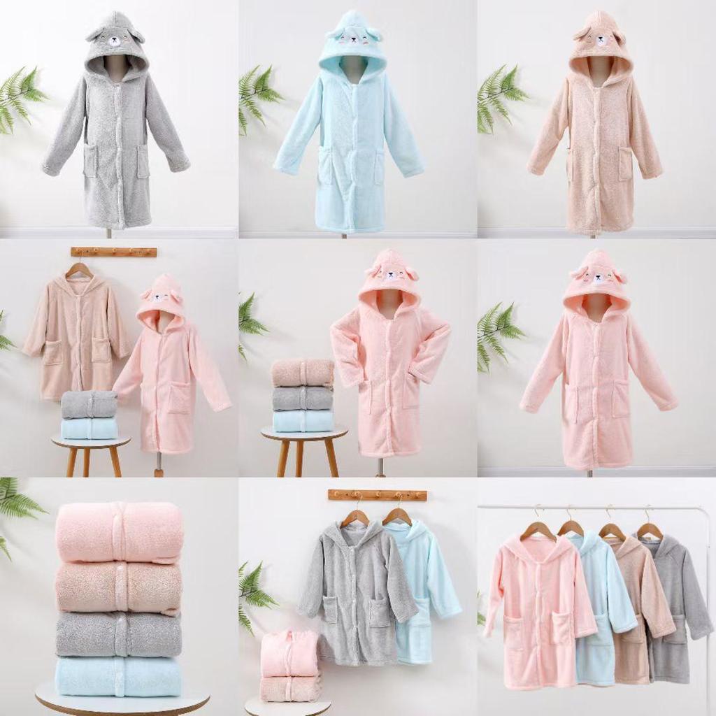 Accappatoio con cappuccio in pile corallo carino da cartone animato per bambini - Assorbente, non perde peli, spesso, mantello indossabile