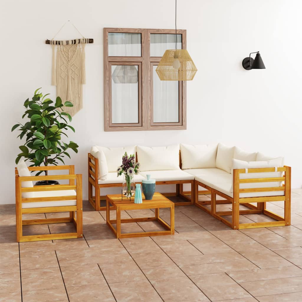 7 Piece Cream Garden Lounge Set with Cushions Solid Acacia Wood