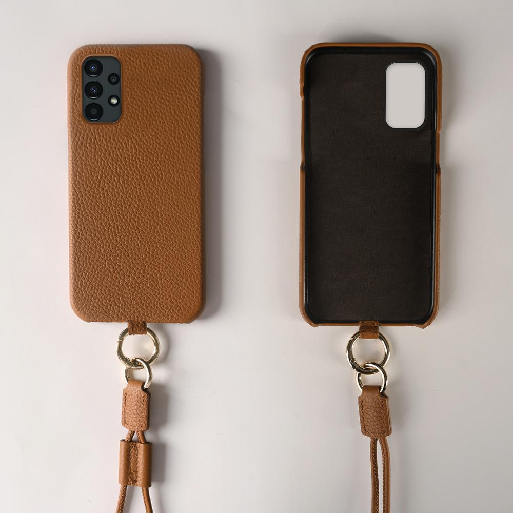 For Samsung Galaxy A13 4G Case with Lanyard Genuine Cow Leather PC Phone Back Cover