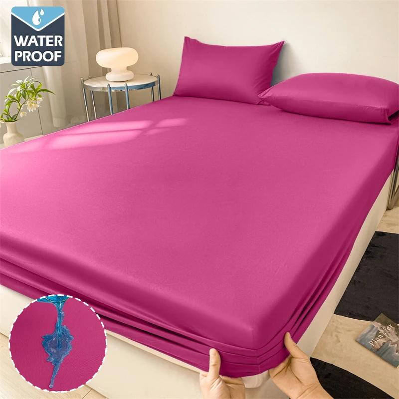 Waterproof Bed Sheet Bedcover Solid Color Bed Protector Cover Mattress Topper Quilted Cotton Waterproof Bed Sheet