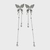 Silver Needle Crystal Butterfly Tassel Earrings with Pearls - Elegant, Nature-Inspired Jewelry for Women.