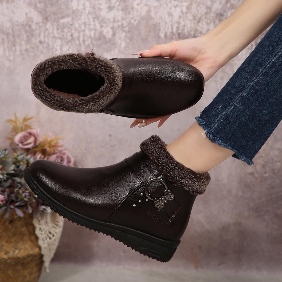 Women s Lightweight Comfortable Cold Warm Padded Snow Boots Non-slip Wear-resistant Outdoor Casual Sneakers Mid-calf Cotton Boots 41 светло-коричневого 4600₽