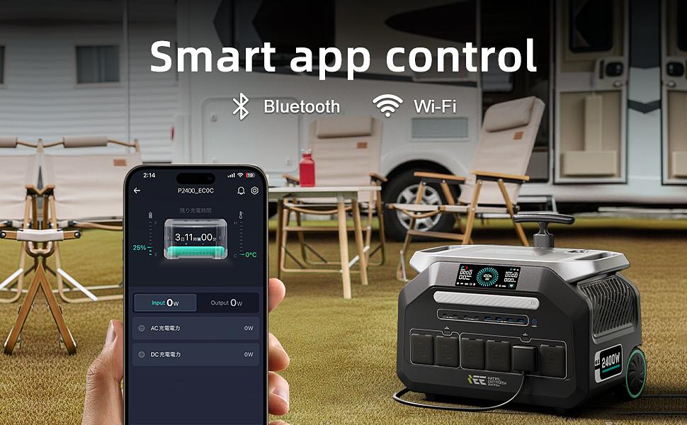 IEE P2400 2400W Portable Power Station, 2048Wh LiFePO4 Battery Solar Generator, 16 Output Ports, 1.2 Hours Fast Charging, App Control