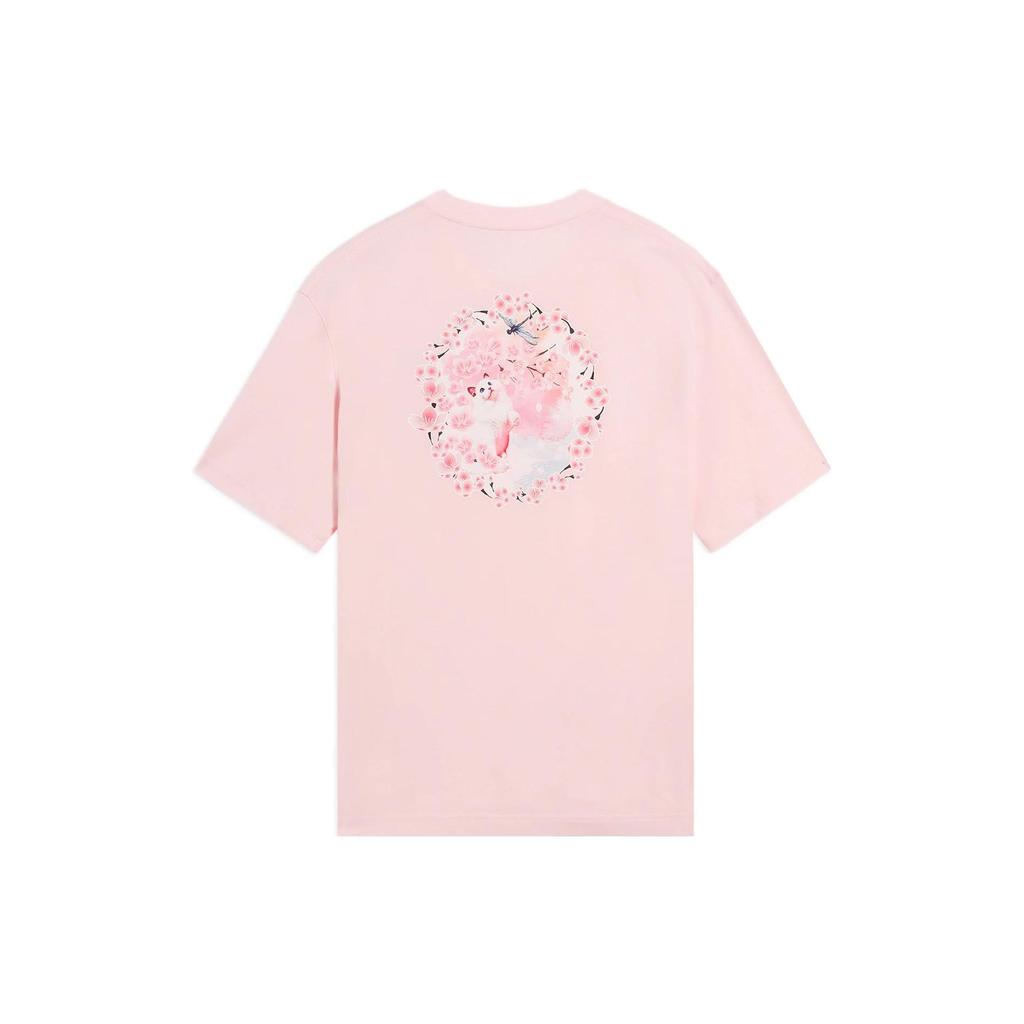 Li Ning SS22 Cherry Blossom Series Loose Short Sleeve Round Neck T-Shirt Women Tops Pink AHSS912-2