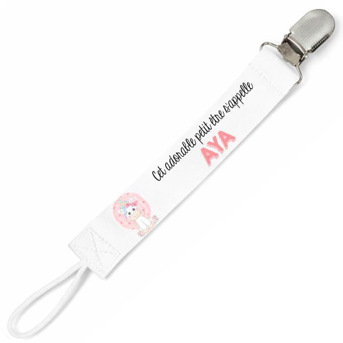 Planetee Attache tétine pour prénom AYA adorable petit être Licorne | Attache sucette cadeau naissance