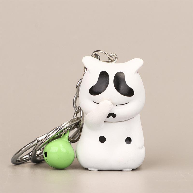 Cute Cat Keychain Shy Cat Figurine Bell Pendant Bag Charm Small Gift Couple Family Keychain Pendant
