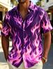 Neon Flame Print Short Sleeve Shirt, Trendy Casual Button-Down For Men