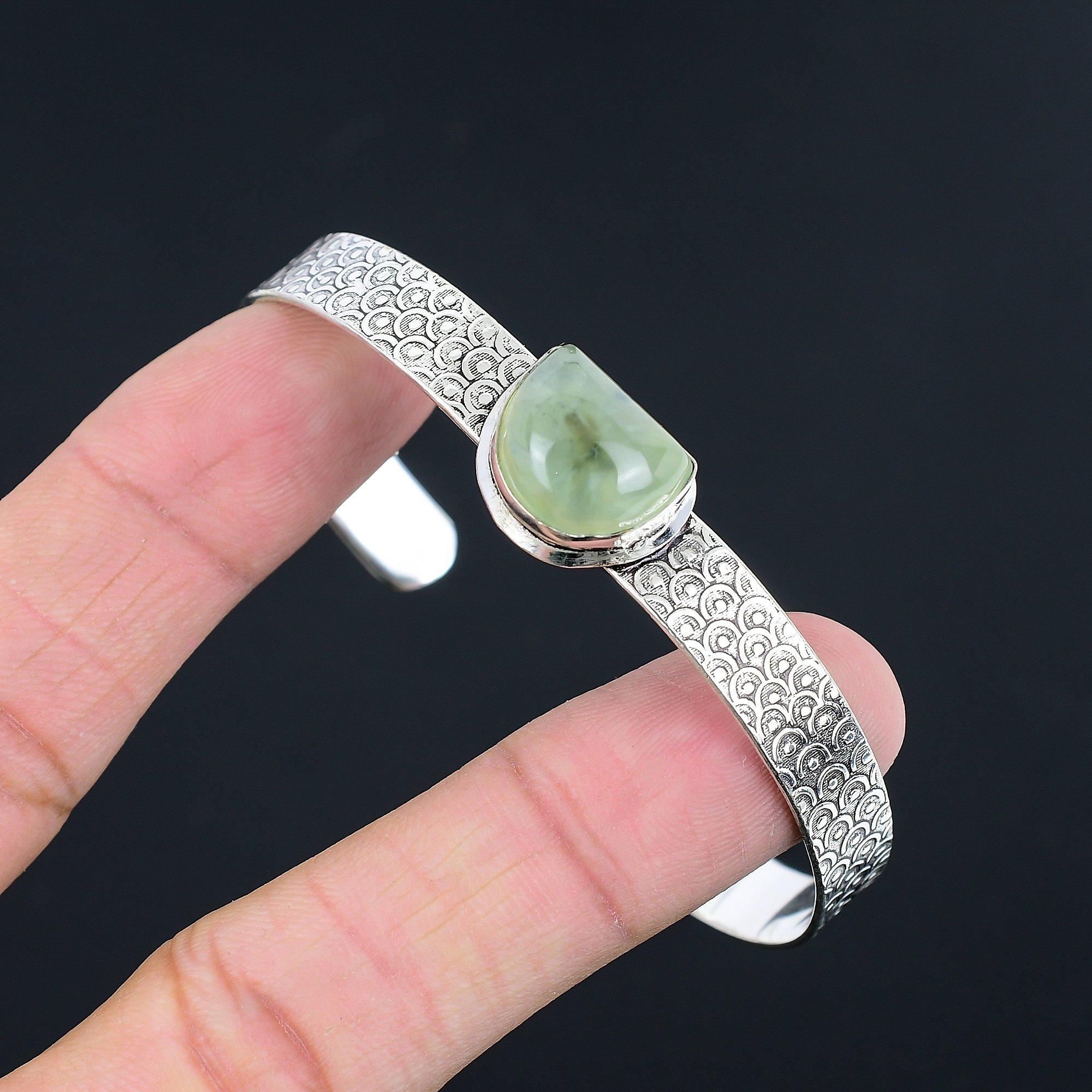 

Friendship Day Deal Sterling Silver Moss Moss Prehnite Gemstone Wedding Bangle Adjustable