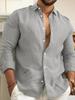 Men S Long Sleeve Solid Color Casual Cotton Linen Shirt