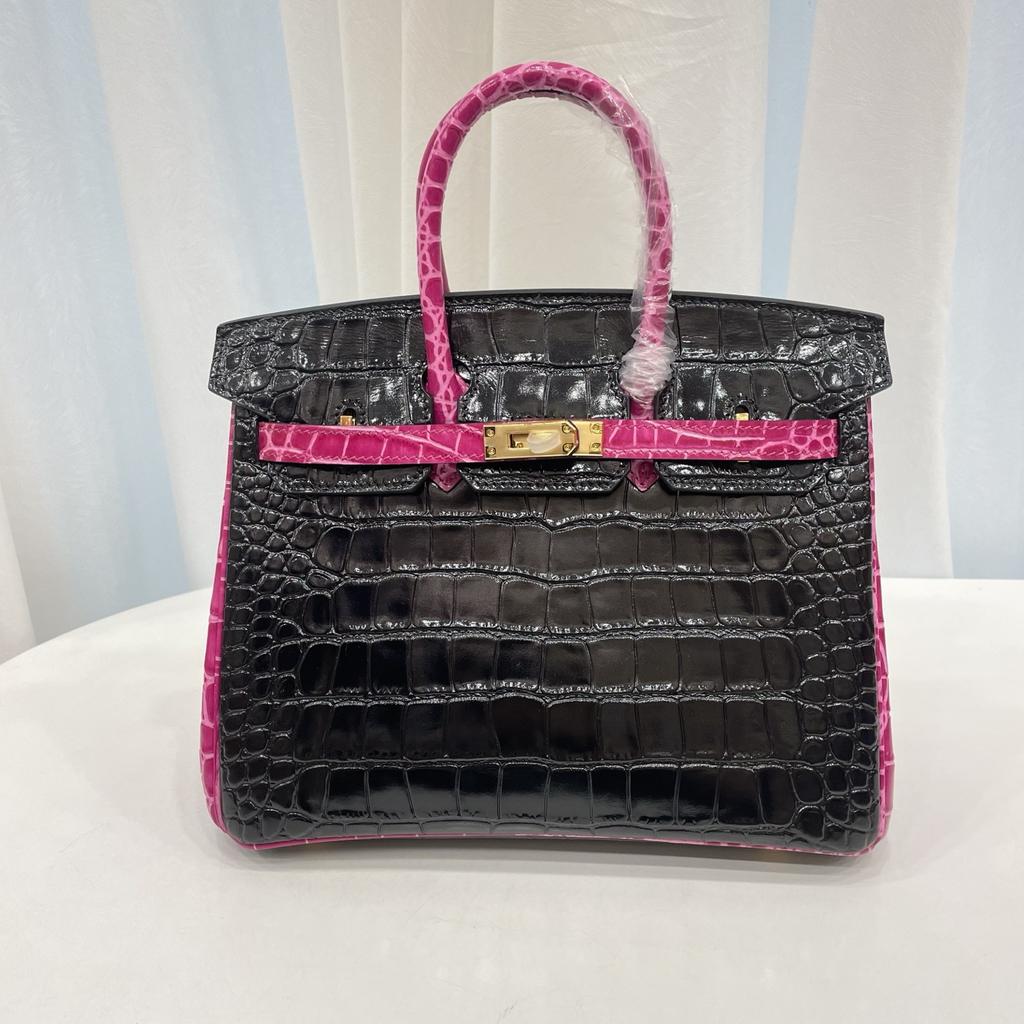 2025 Explosive Color Matching American Crocodile Pattern Platinum 25/30. Full-pair Version Strapless High-end Fashion Portable Women's Bag