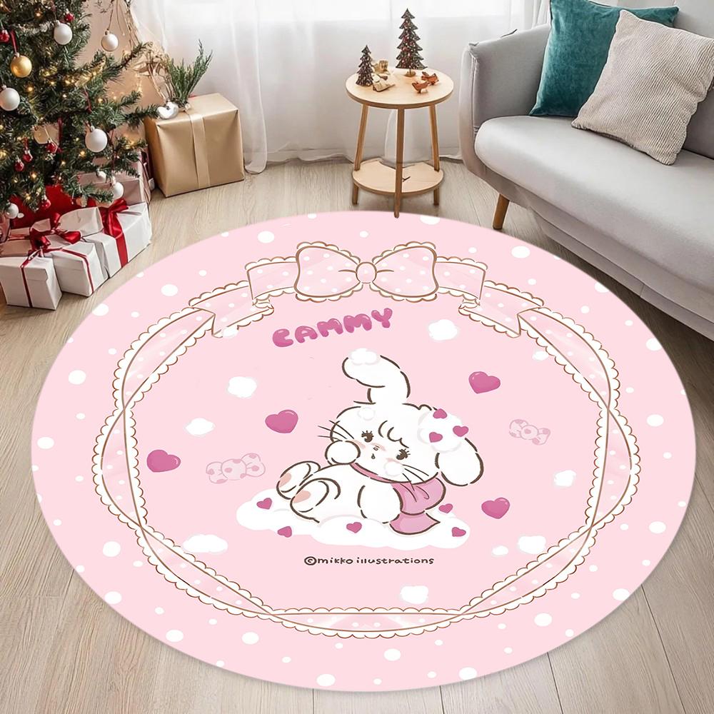 Cute Little Bear Cartoon Animal Pattern Round Carpet Mat Rug Soft Non Slip Floor Mat for Living Room Bedroom Home Decoration