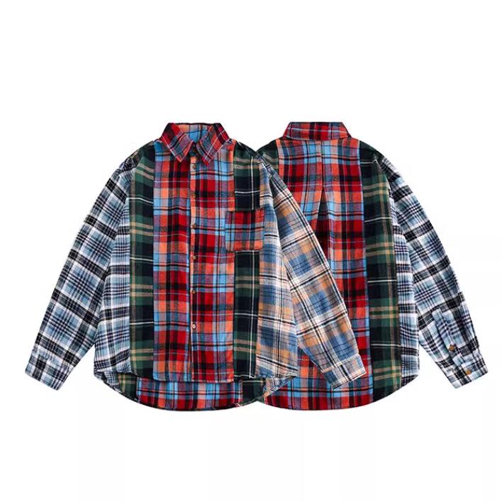 

Unisex Retro Japanese Plaid Shirt: Red & Green, Long-Sleeved, Loose American Style 2X-Large