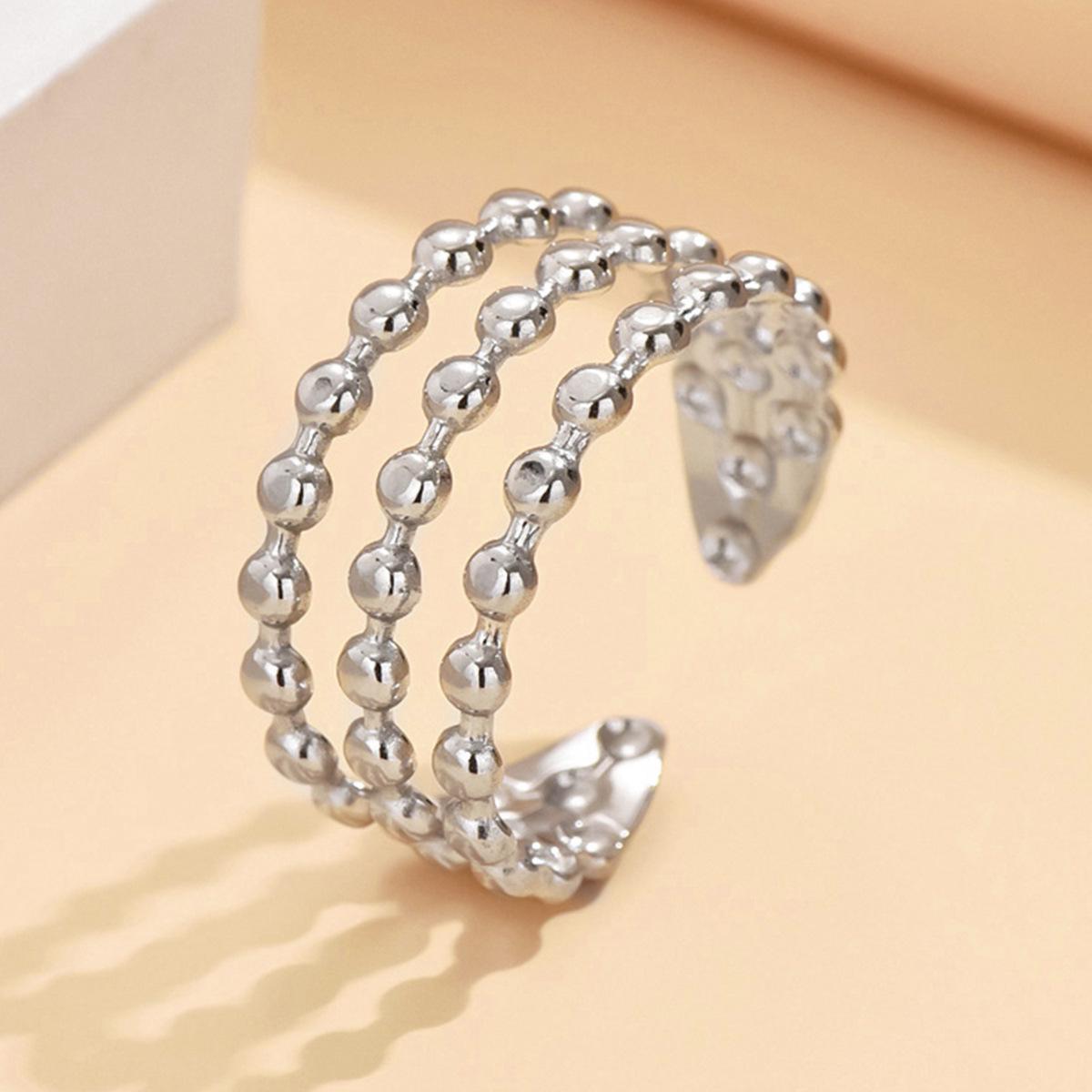 Retro Court Style Beaded Chain Stainless Steel Ring for Women - Versatile Festival Accessory