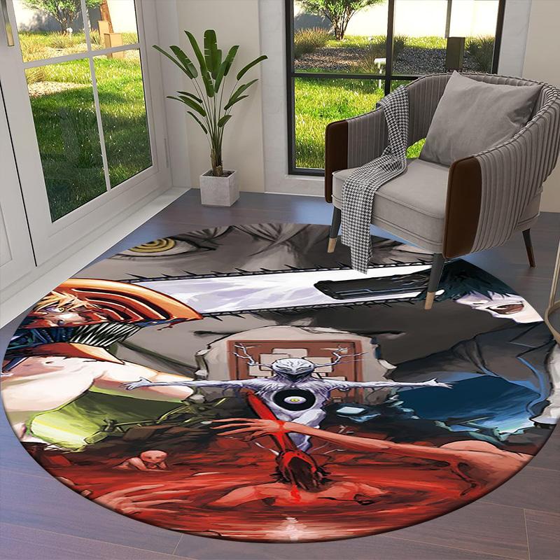 Chainsaw Man Round Area Rug Carpet Rug For Living Room Bedroom Sofa Playroom Decor Nonslip Floor Mat