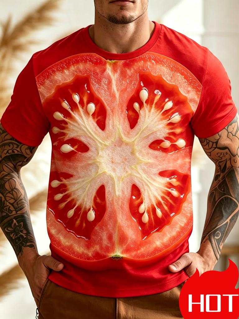 Men's 3D Print T-shirt Yellow Corn Lettuce Vegetable Round Neck Short Sleeve Casual Top
