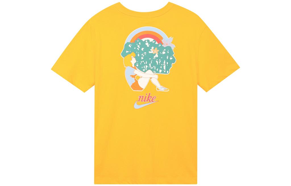 Nike Women'ss Logo Print Cartoon Crewneck Retro T-Shirt Yellow DV3204-739