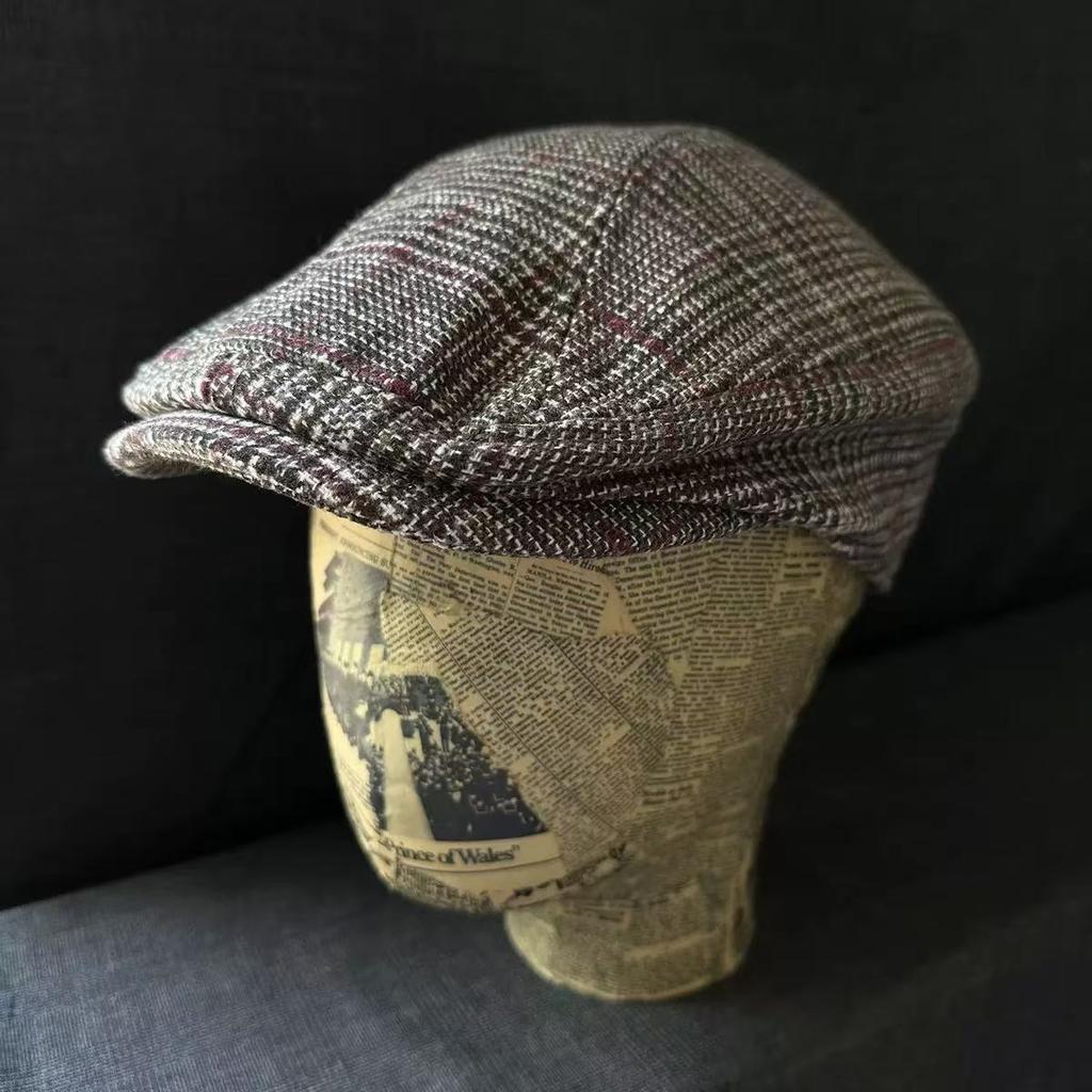 Jesień Nowość Duży Rozmiar 62 cm Kraciasty Wełniany Męski Vintage Beret Malarski Damski Literacki Retro Gazeciarz Duży Rozmiar Casual Czapka Ivy S-XL