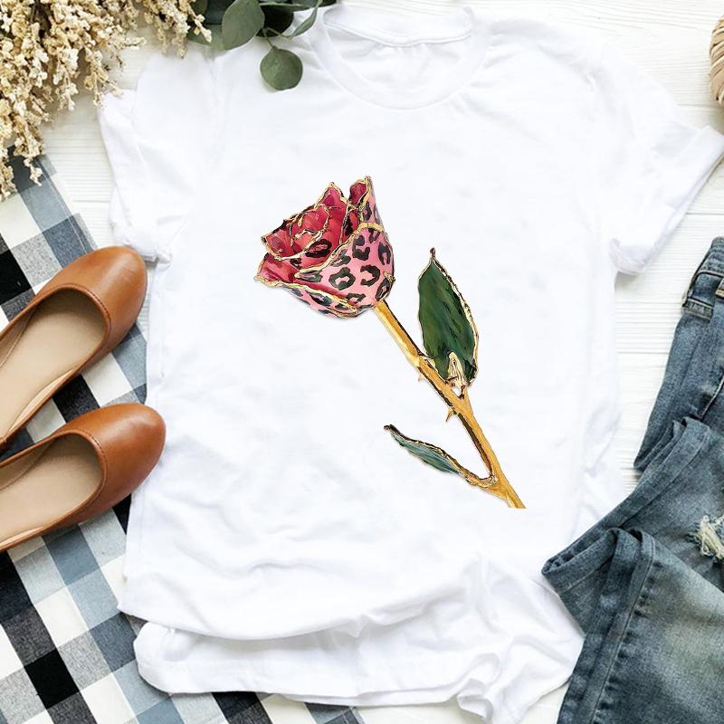 Flower Summer Autumn 90S Fashion Print Top Femme Tshirt Women T-Shirt Cartoon Harajuku O-Neck Casual Tee Ladies Clothing