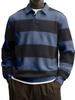 Men's Striped Long Sleeve Polo Shirt Relaxed Fit Turn Down Collar Casual Rugby Style Top