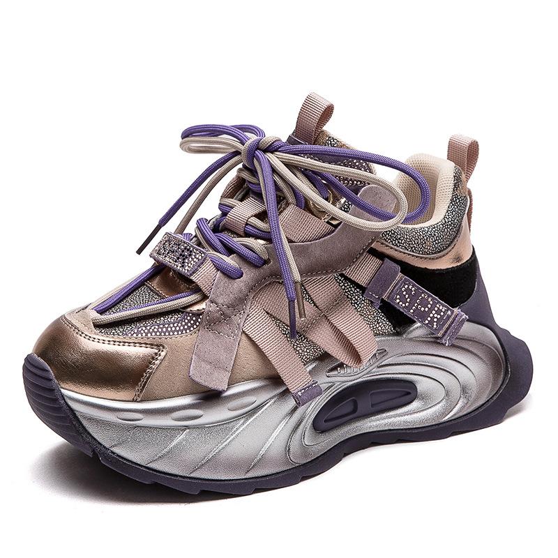 Wiosna 2026 Nowe Fajne Łączone Buty na Wysokim Obcasie dla Niskich Osób Ojcowskie Buty Damskie Buty Codzienne