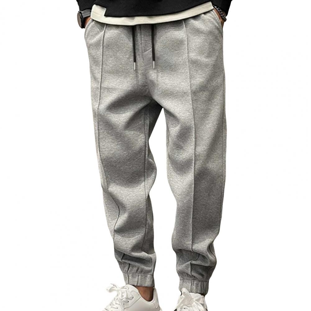 Men Casual Trousers Men's Solid Color Gym Training Sweatpants with Ankle-banded Side Pockets Drawstring Elastic for Jogging