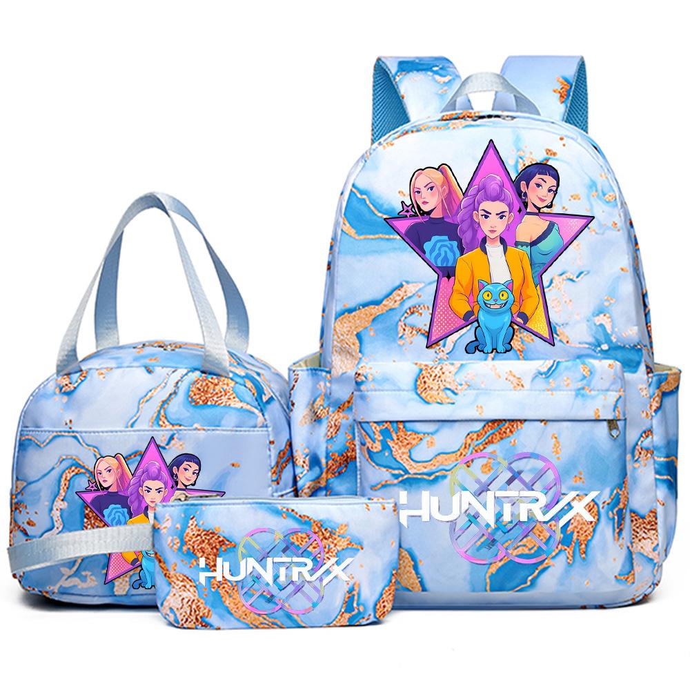 3Pcs/set Anime K-Pop Demon Hunters Printed Backpack Handbag Pencil Case for Teenager Student Bookbag Schoolbag Women Large Capacity Waterproof Bag