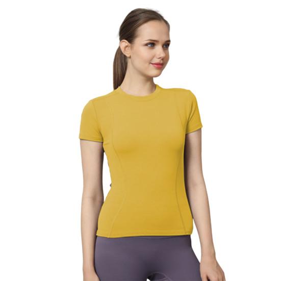 Women Sports Top Solid Color High Elastic Quick Drying Workout Shirt Short Sleeve Crew Neck Gym Apparel for Yoga Fitness