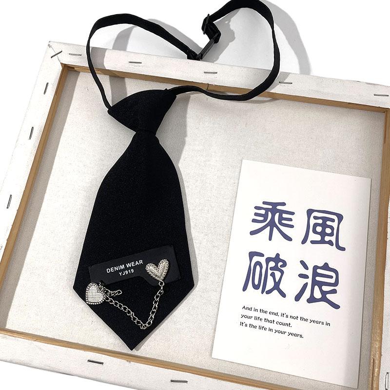 

Handmade black small tie candy color silver small heart adjustable neck tie male and female students neck tie