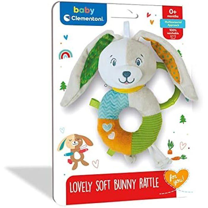 Kaninrangle - Clementoni - Lovely Soft Bunny Rattle - Pedagogisk kosedyr - Mykt stoff - 100% vaskbar