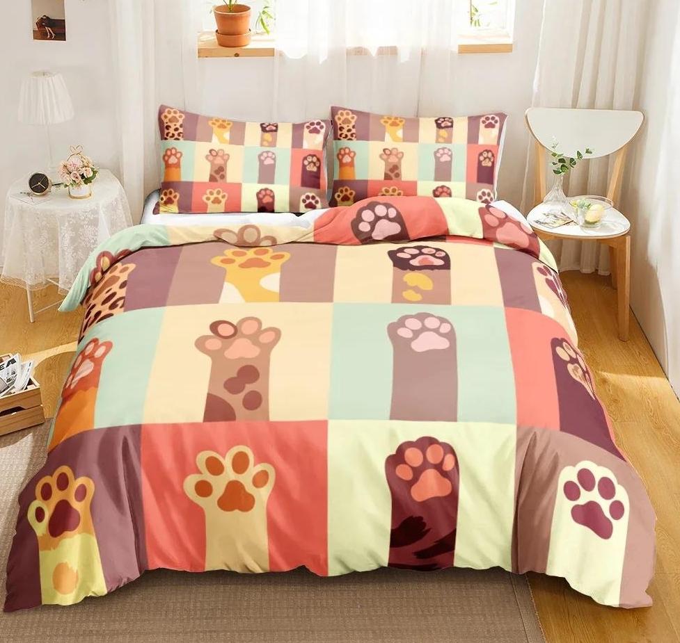 Cartoon Cute Cat Down Duvet Cover 3 Piece Set Single-Sided Printing Bedding Set Comfortable Quilt Cover With 2 Pillowcases