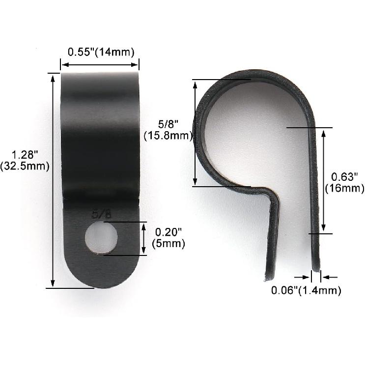 Baomain R-Type Cable Clamp 5/8 Inch Black UC-4 Pack of 50