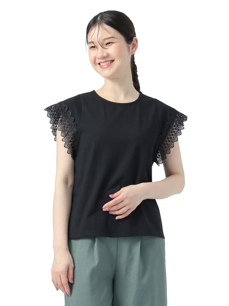 Beams Heart S/S TEE p/Cuff Lace PO25S Women's Black One Size