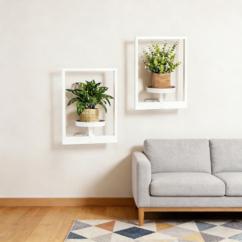 Elegant Wall Mounted Plant Support White Metal Flower Shelf For Inside Outside Home Garden Deck
