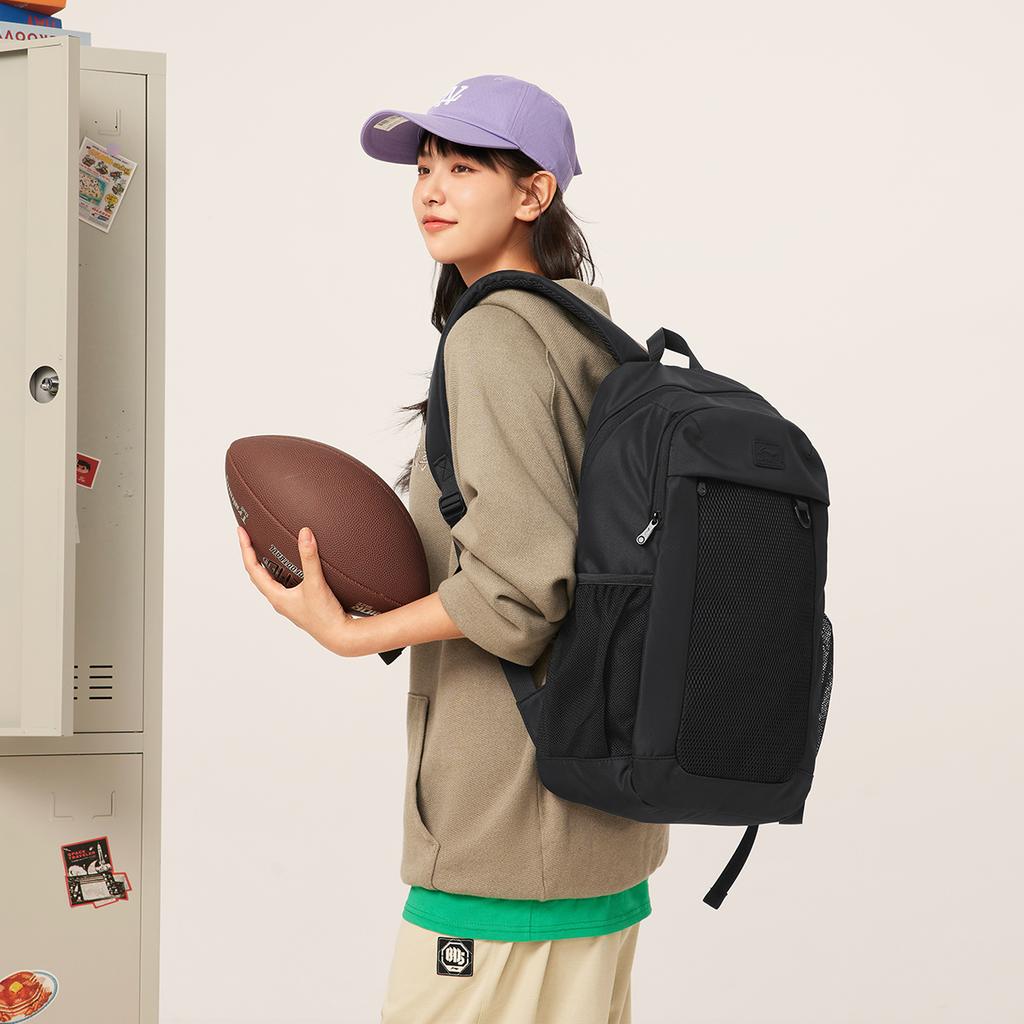Li Ning Sports Lifestyle Series Brand Logo Splicing Design Casual Fashion Versatile Adjustable Shoulder Straps Polyester Student Backpack ABSV395-1