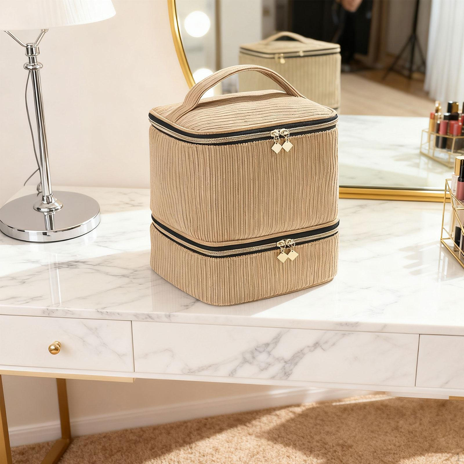 

Nail Polish Storage Bag Carrying Case Dustproof Large with Handle Organizer Box for Lipstick Perfume коричневый