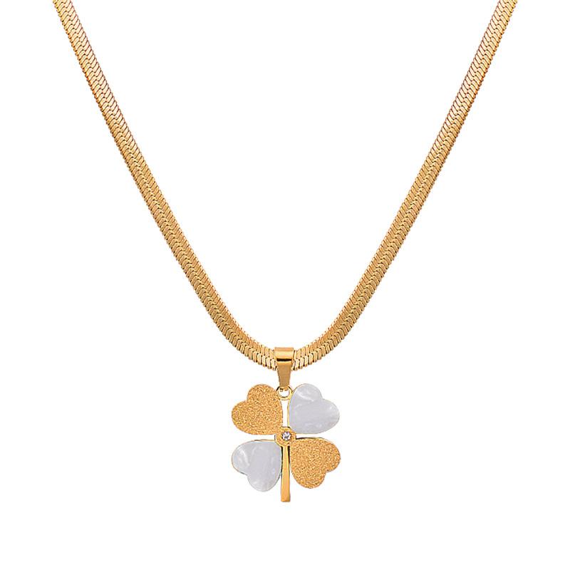 

Титан, титановая сталь, бело-зеленый, черный акалис, четырехлистное кулонное ожерелье, цепочка на ключицу из нержавеющей стали, не роняет цветные украшения