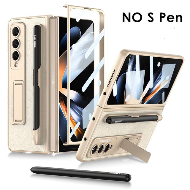 Bracket Leather Pen Slot Cover For Samsung Galaxy Z Fold 4 Case Hard Full Protection Cover With Front Film (No Pen )