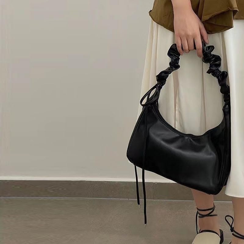 PETITCHOU Shoulder with Pleated Rush Perfect for Commuting or Korean Style Bag/Handbag Drawstring, Minimalist, Simple, Crossbody, Lightweight, School,
