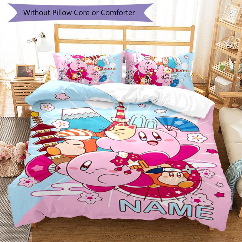 3pcs Kirby Cover Set - Personalized Name, HD Printed Bedding with 1 Cover and 2 Pillowcases - Perfect for Home Decor, Easy Care
